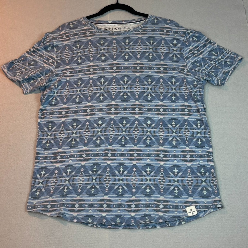 Sun & Stone Mens Blue Aztec Southwestern Pattern 100% Cotton Short Sleeve Tee M